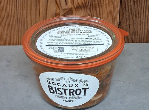 Les Bocaux du Bistrot - Farro aux courgettes & émincé de volaille, tomates & spianata