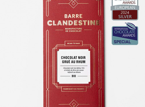Barre Clandestine - Tablette de chocolat noir, grué au rhum - bean to bar