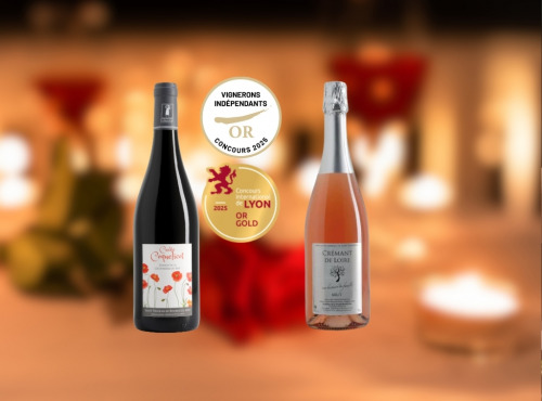 Domaine de la Chopinière du Roy - Coffret Saint Valentin - Vin de Loire Rouge et Rosé pétillant - 2 x 75 cl