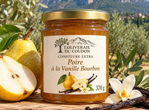 L'OLIVERAIE DU COUDON - CONFITURE EXTRA POIRE A LA VANILLE BOURBON 370 GR