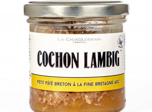 La Chikolodenn - Petit pâté breton au Lambig ou à la fine Bretonne 80g, idéal à offrir ou à s'offrir