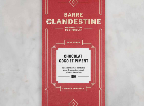 Barre Clandestine - Tablette de chocolat, coco et piment - bean to bar