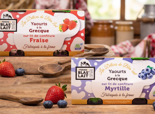 La Ferme de Blas'Lait - Lot Yaourts à la grecque sur lit de confiture Myrtille x4 + Fraise x4