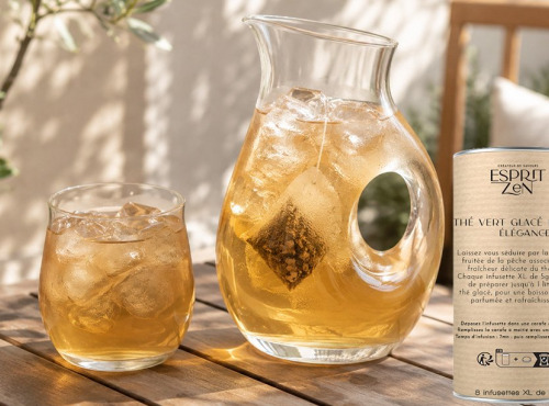 Esprit Zen - Thé Glacé Pêche - Élégance d' Été - 8 Infusettes -  Éventail offert
