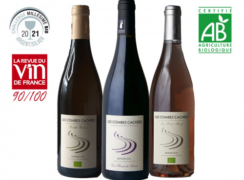 Domaine Les Combes Cachées - Les 3 Couleurs Du Minervois Coffret Découverte : Minervois Rosé 2020, Blanc 2019, Rouge 2017 -