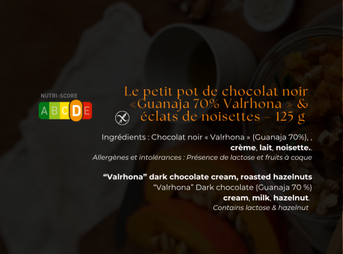 Les Bocaux du Bistrot - (Lot de 2x 125g) Le petit pot de chocolat noir "Guanaja 70% Valrhona", éclats de noisette