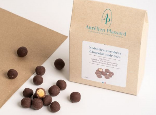 Aurélien Plassard Chocolatier - Noisettes enrobées noir 66%