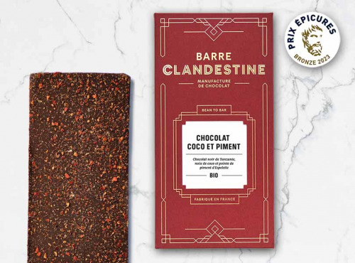 Barre Clandestine - Tablette de chocolat, coco et piment - bean to bar