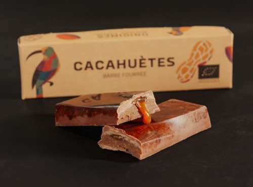 Chocolaterie Origines - Barre fourrées BIO chocolat lait 38% praliné cacahuètes et caramel