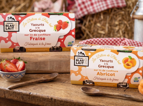La Ferme de Blas'Lait - Lot Yaourts à la grecque sur lit de confiture Fraise x4 + Abricot x4