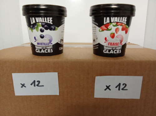 Les Glaces de la Vallée - PACK Mini yaourts glacés "la Vallée" 24 pots de 120 ml (12 fraise + 12 myrtille)