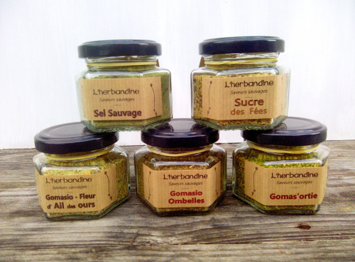 L'herbandine - Lot de 5 condiments sauvages : 3 gomasio, 1 sel, 1 sucre