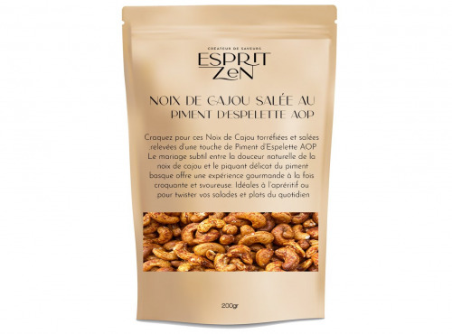 Esprit Zen - Noix de Cajou au Piment d'Espelette AOP - Sachet refermable 200g