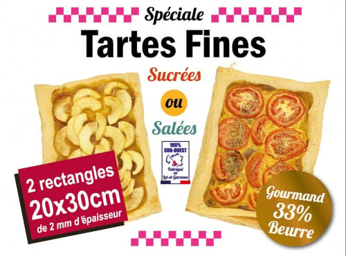 Ferme Sereine en Périgord - Pâte Feuilletée pur beurre - 2 rectangles - Épais 2 mm - 480g - Spécial Tartes Fines