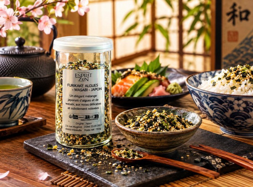 Esprit Zen - Furikake  aux Algues et Wasabi - Boite en verre doseuse de 50g