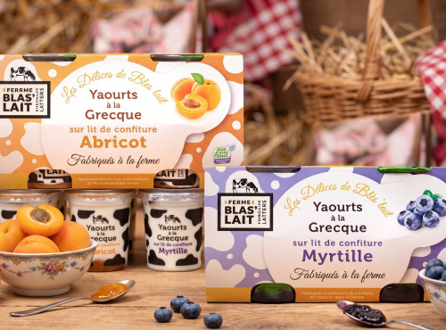 La Ferme de Blas'Lait - Lot Yaourts à la grecque sur lit de confiture Myrtille x4 + Abricot x4