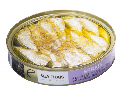 L'atelier Sea Frais - Sprats MSC dans l'huile de colza et ail d’origine biologique