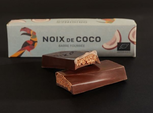 Chocolaterie Origines - Barre fourrées BIO chocolat noir 70% praliné coco