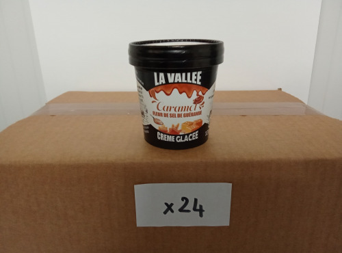 Les Glaces de la Vallée - PACK Mini crèmes glacées Caramel fleur de sel de Guérande "la Vallée" 24 pots de120 ml
