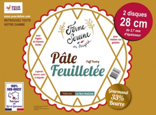 Ferme Sereine en Périgord - lot de 2 disques PÂTE FEUILLETÉE pour galettes, tourtes, croustades, ou autres tourtièes...