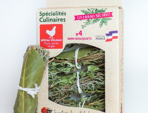 Les Herbes du Roussillon - 4 Min-bouquets "spécial Volaille" Thym, Laurier, Origan.