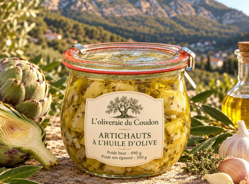 L'OLIVERAIE DU COUDON - Artichauts à l’Huile d’Olive Vierge Extra  500 GR / EGOUTÉ 350GR