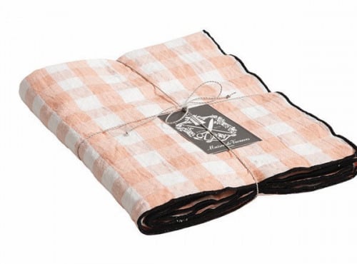 Maison de Vacances - Nappe Bourdon - Toile Mimi Vichy melon noir - 145x145