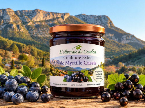 L'OLIVERAIE DU COUDON - CONFITURE EXTRA DE MYRTILLE ET CASSIS – 370 G