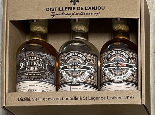 Distillerie de l'Anjou - Coffret de dégustation 3 bouteilles 20cl - Rhum blanc + Rhum ambré + Spirit Malt - Produit en Anjou