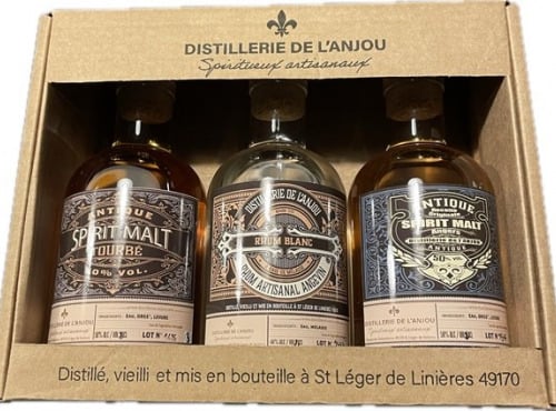 Distillerie de l'Anjou - Coffret spiritueux 3*20cl (Spirit Malt Spirit Malt Tourbé et Rhum blanc) - Produit en Anjou