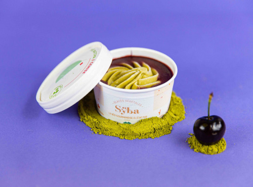 Sÿba - Glaces végétales - 120ml - Glace Thé Vert Matcha, Coulis de Cerise