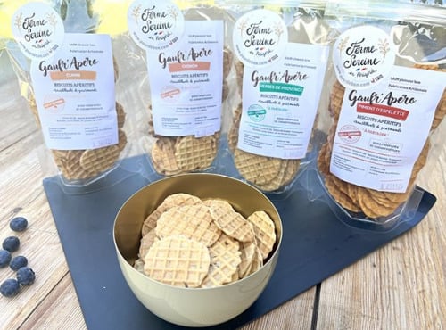 Ferme Sereine en Périgord - Gaufr'Apéro - Assortiment 4 saveurs : Cumin, Oignon, herbes de Provence, piment d'Espelette