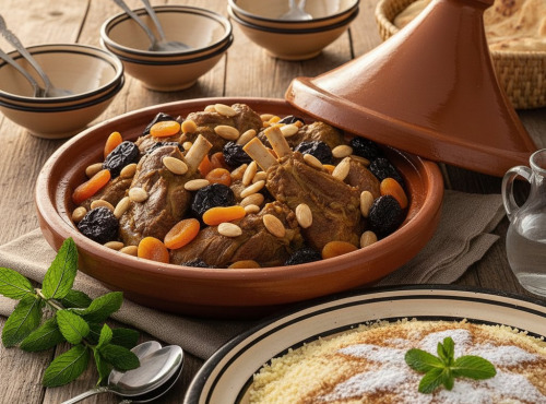 Le Paradis d'Escargot - Tajine d'agneau pruneaux abricots amandes pour 5 personnes