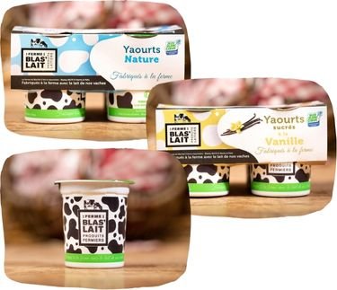 La Ferme de Blas'Lait - Lot Yaourts Nature sucrés x4 + vanille x4 + aromatisé x4