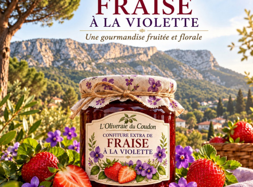 L'OLIVERAIE DU COUDON - CONFITURE EXTRA DE FRAISE À LA VIOLETTE – 360 G