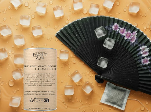 Esprit Zen - Thé Glacé Pêche - Élégance d' Été - 8 Infusettes -  Éventail offert