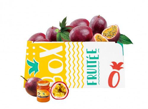 La Box Fruitée - Fruits de la Réunion - Box La Passionnée - 2,5 kg Fruits de la Passion et 1 Confiture
