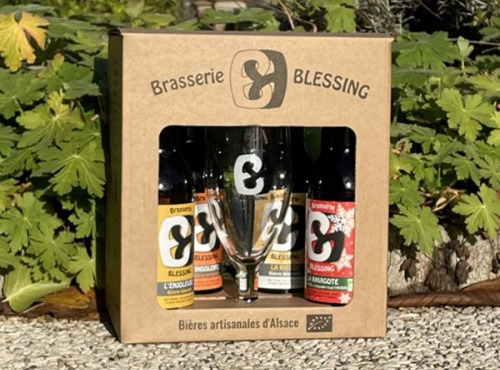 Micro brasserie Blessing - COFFRET CADEAU : 1 verre + 4 bières 33 cl : Noël, blonde, ambrée, blanche