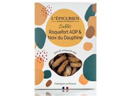 L'Epicurien - Biscuit Apéritif - Sablés Roquefort AOP & Noix du Dauphiné - 120g