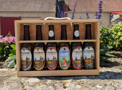 Bière L’Eurélienne – Brasserie de Chandres - COFFRET en bois, composé d'un assortiment de 6 bières L'Eurélienne 33cL
