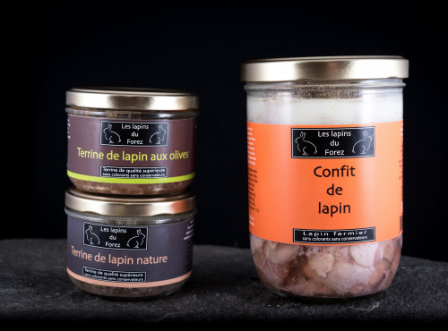 Les Viandes du Forez - Assortiment d'un Plat Cuisiné (Confit de Lapin) et de 2 Terrines (Olives et Nature)