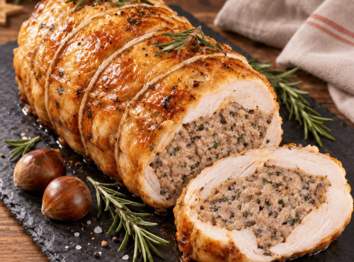 La ferme d'Enjacquet - [Précommande] Réservation NOËL - Rôti de Chapon farci aux Marrons et  Foie Gras
