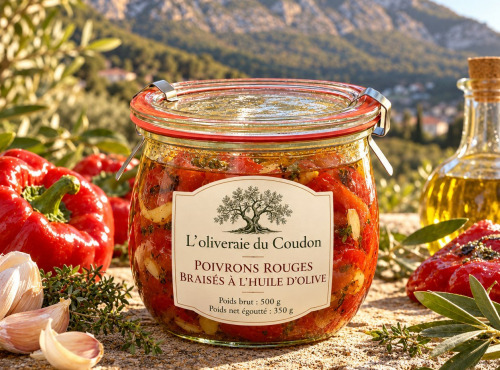 L'OLIVERAIE DU COUDON - POIVRON ROUGE BRAISÉS A L'HUILE D OLIVE 500gr net égouté 350gr