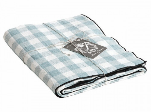 Maison de Vacances - Nappe Bourdon - Toile Mimi Vichy aqua noir - 145x145