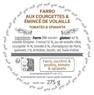 Les Bocaux du Bistrot - Farro aux courgettes & émincé de volaille, tomates & spianata