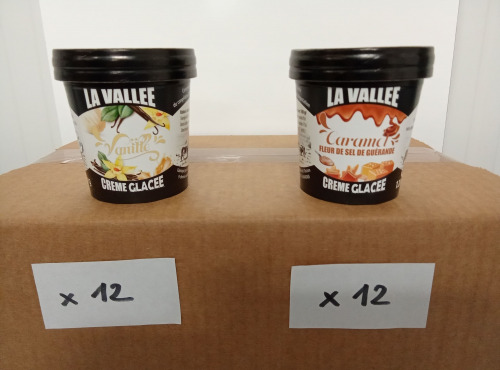 Les Glaces de la Vallée - PACK Mini crèmes glacées "la Vallée" 24 pots de120 ml (12 vanille + 12 caramel)