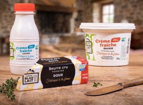 La Ferme de Blas'Lait - Lot Crème fraîche liquide + Crème fraîche épaisse + Beurre cru Fermier doux 200g