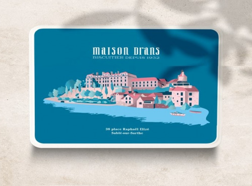 Biscuiterie Maison Drans - Boite Fer Marine Garnie de Sablés au Beurre AOP - 500 g