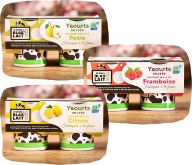 La Ferme de Blas'Lait - Lot 12 Yaourts Aromatisés Pêche Framboise Citron