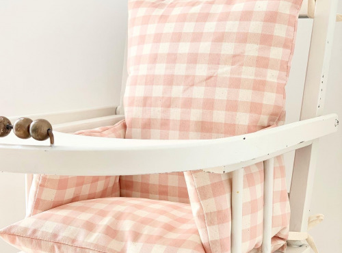 Timouny - Coussin chaise haute Vichy vieux rose